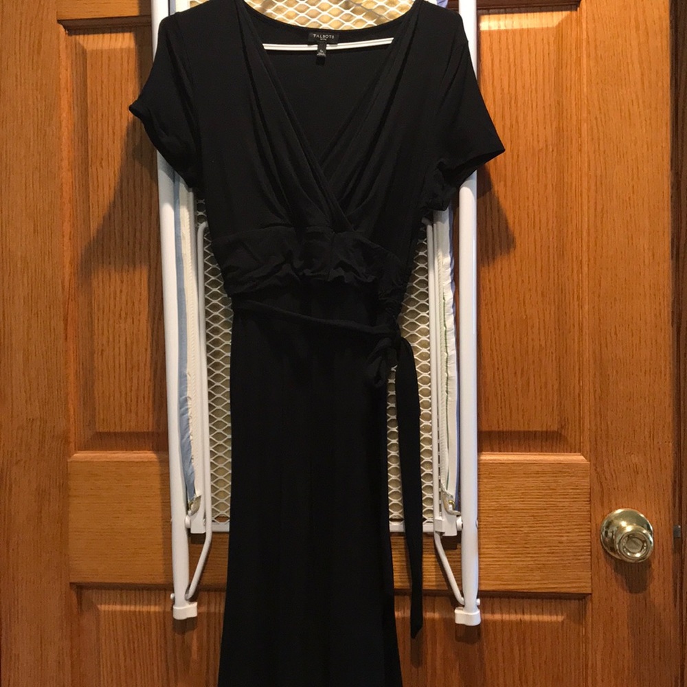 Black wrap top knit dress